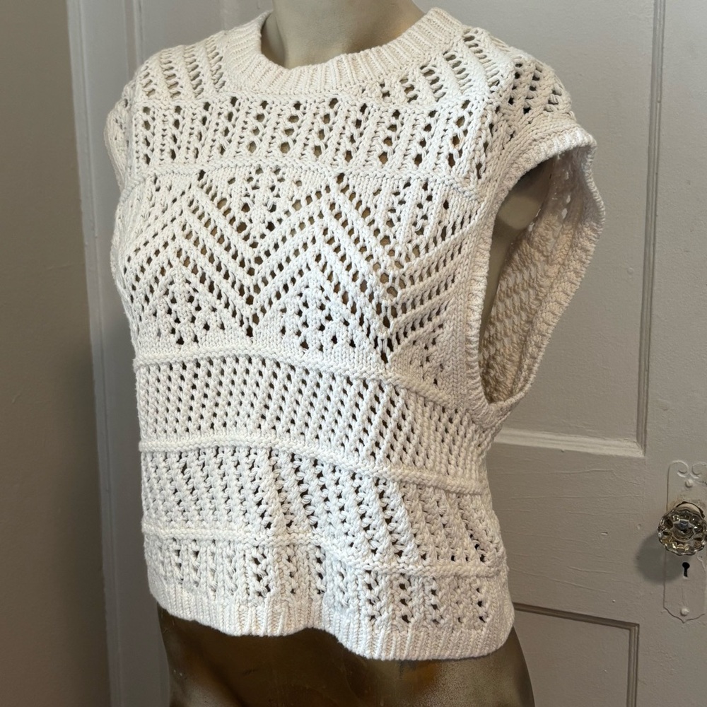 Rag & Bone Cotton Sleeveless Crew Relaxed Fit Open Knit Sweater Vest - Picture 5 of 7